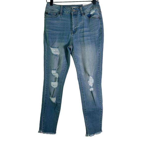 NWT Kancan Distressed Raw Hem Skinny Jeans Medium Wash High Waist Size 27x28 - Picture 1 of 10